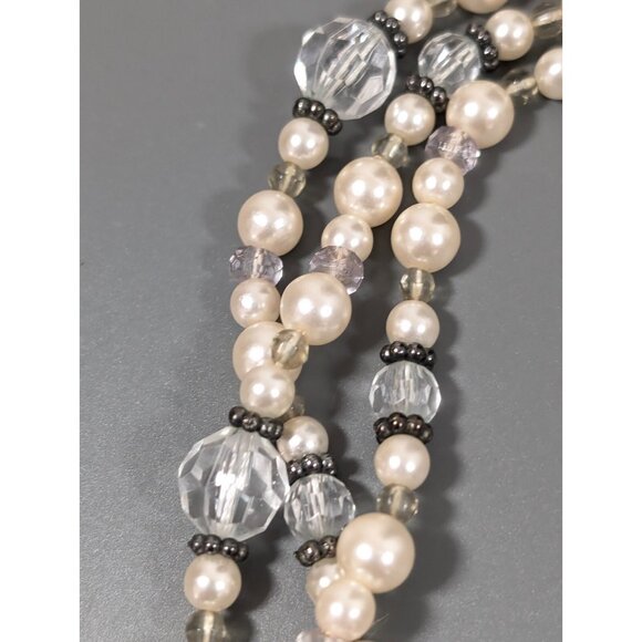 Cookie Lee White Faux Pearl Layered Convertible Statement Necklace Gray Metallic - Picture 7 of 10